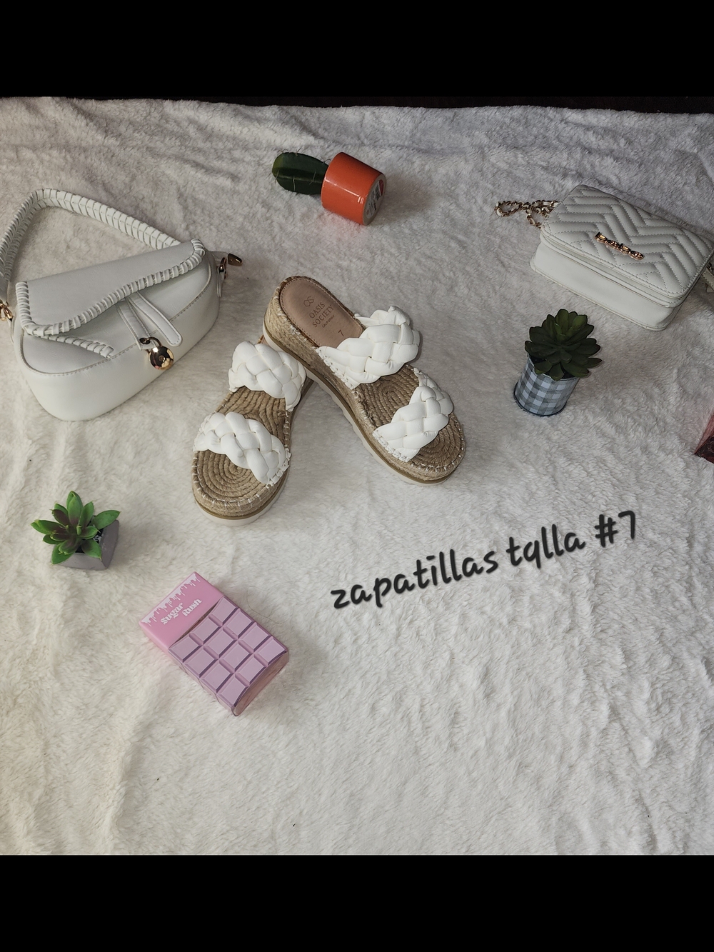 White Braided Espadrille Slide Sandals - Size 7